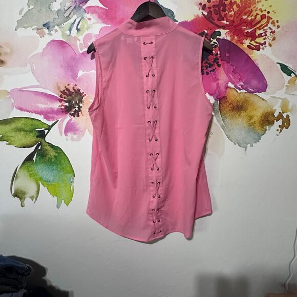 SIMPLY NOELLE Salmon Chiffon Lace Up Sleeveless PULLOVER TOP BLOUSE XL/XXL - Picture 3 of 3